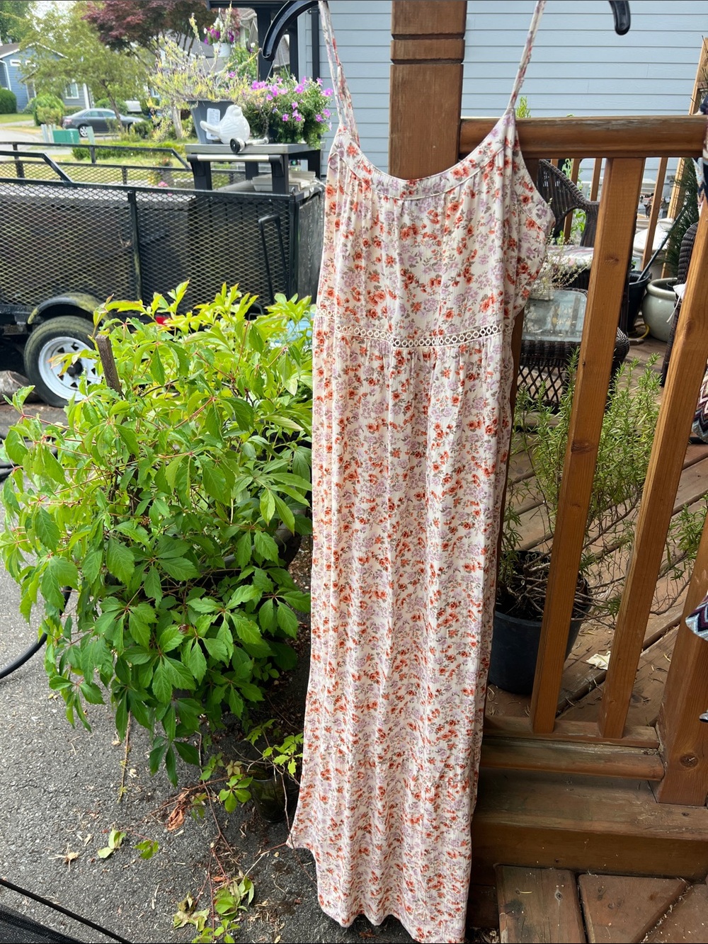 Pink Rose Cream Floral Maxi Dress with Orange-Pink Print
